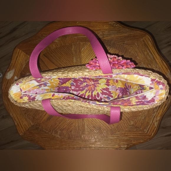 Pink and Natural Straw Tote Bag - Picture 6 of 6